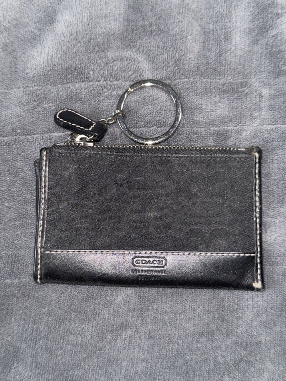 Coach Black Zip Card Case with Key Ring